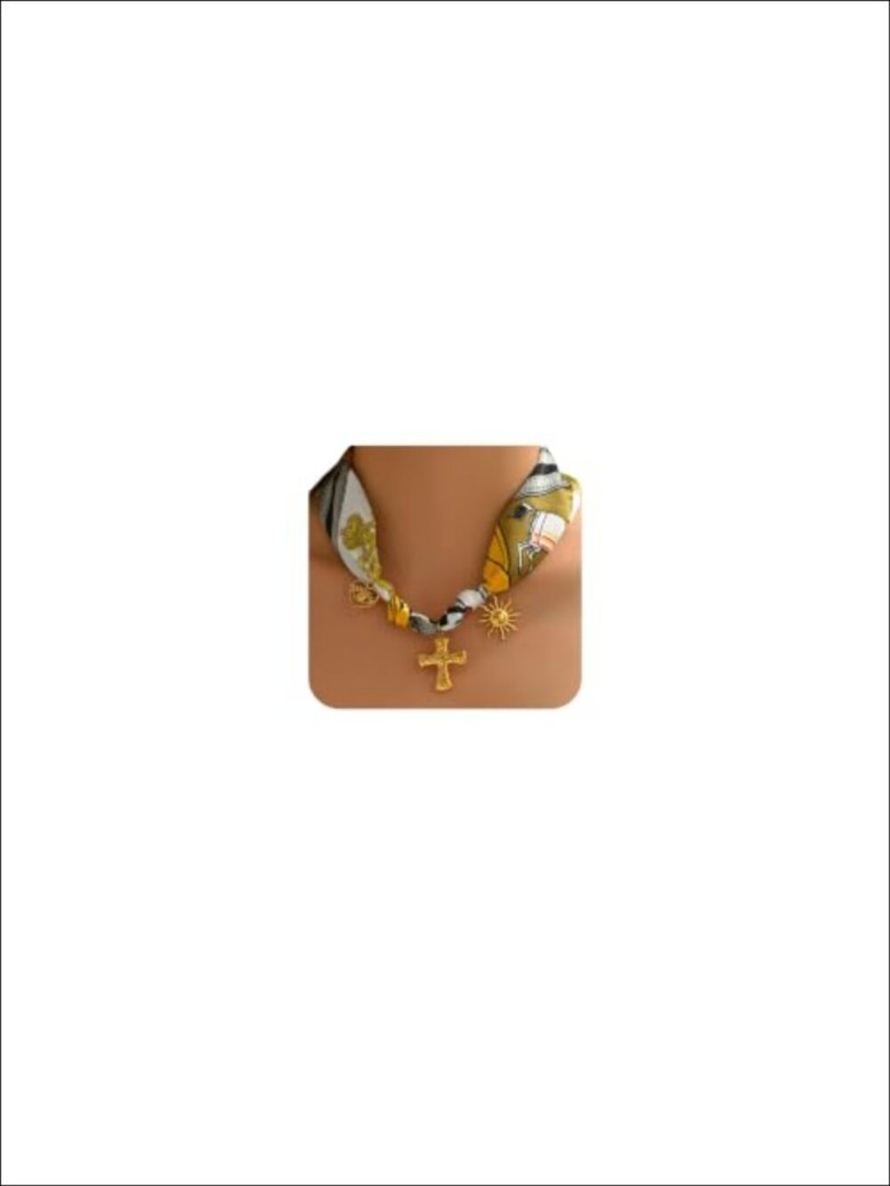 18K Gold Plated Silk Scarf Necklace Cross Evil Eye Women Boho